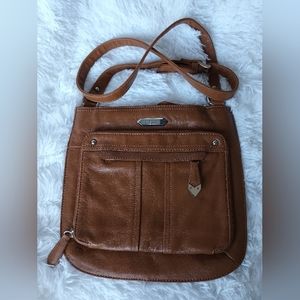 Pearlina New York Brown Leather Organizer Crossbody Bag Adjustable Strap